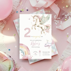 Rainbow Unicorn with Wings Birthday Party Invite | Girls Birthday | Instant Download | Editable Template