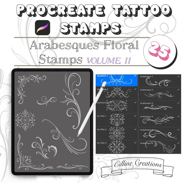 Procreate tattoo brushes arabesques floral stamps VOLUME 2