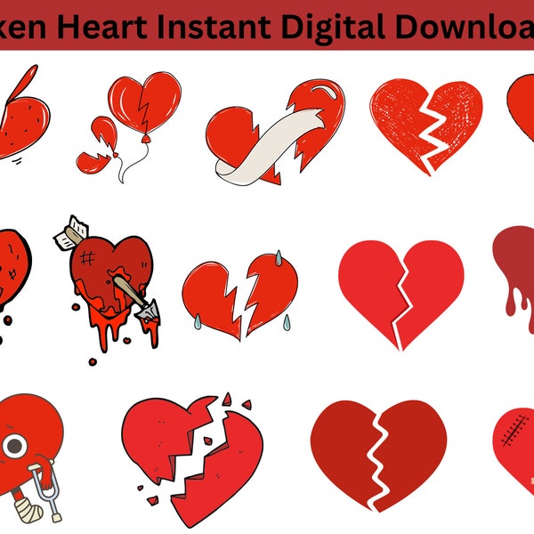 Broken Heart Svg , Broken Heart Clipart , Heart Svg, Broken Heart Svg Bundle, Heartbreak svg ,Svg Files for Cricut,Broken Heart digital file