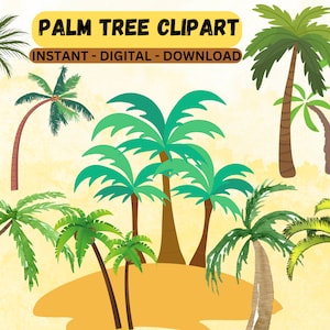 Palm Tree Watercolor Clipart | Coconut Trees Clipart | Tropical Trees Clipart, Summer, Beach, Holiday, Vacation, Palm Tree Bundle