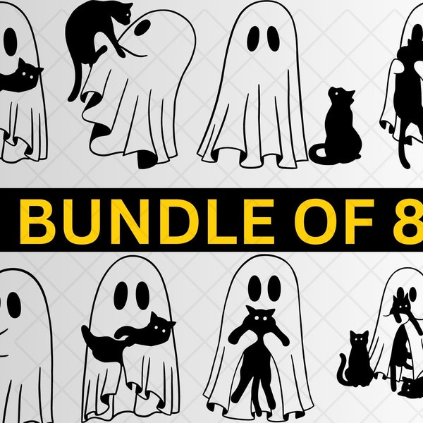 Сute ghost and black cat SVG Bundle\ Boo svg\ Halloween svg\ Files for Cricut\ silhouette\ Instant Download