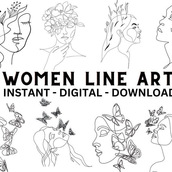 Line Art Women Svg Bundle , Women Floral Line Art Svg , Women Face Svg , Women Line Art Svg Collection , Flower In Hair Svg