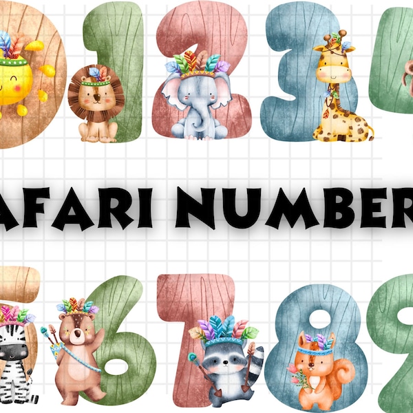 Safari Number Clip Art\ Printable Numbers 0-9\ Digital Numbers\ Banners\ Classroom Bulletin Board\ Scrapbooking