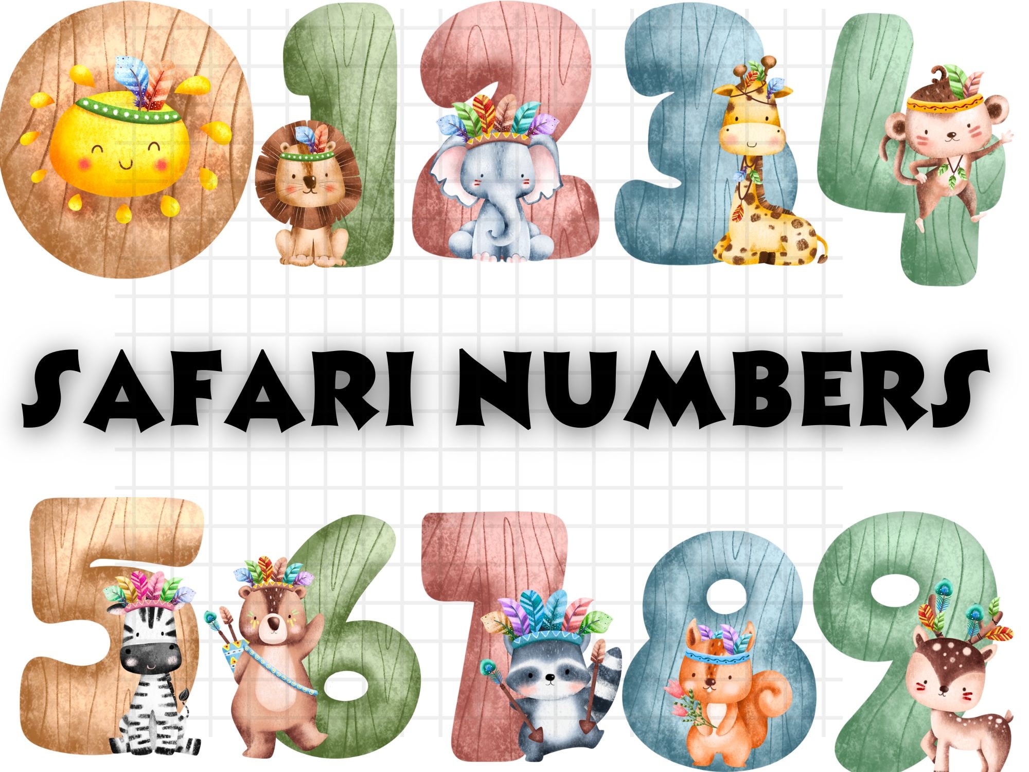 Safari Number Clip Art Printable Numbers 0-9 Digital Numbers Banners