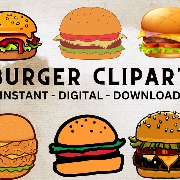 Burger clipart, Fast food clipart bundle, Fast food png, Burger Clipart Bundle Set, Burger clipart illustrations