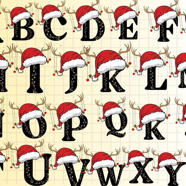 Christmas Alphabet PNG\ Christmas PNG Letters\ Christmas Font\ Christmas Clipart\ Sublimation Design\ Doodle Letters PNG