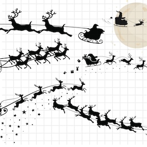 Santa&#39;s Sleigh svg\ Christmas svg\ Instant Download\ Santa&#39;s Sleigh Reindeers svg\ Reindeer svg\ Flying Santa Sleigh svg