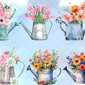 Watercolor Floral Watering Can Clipart Bundle\ Floral Watering Can Digital Images\ Floral Watering Can Graphics\ Instant Download