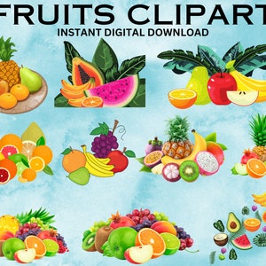 Watercolor Exotic Fruits Clipart, Watercolor Tropical Fruits, PNG, Exotic fruits, Digital watercolor, Summer fruits