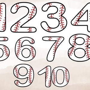 Baseball Numbers, Baseball svg, Baseball Stitch, Baseball font svg, Baseball Themed Numbers, Numbers that look like baseballs