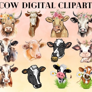 Cow Digital Clipart , Cow Svg , Cow Png ,Animal Clipart, Cow Clipart, Sublimation PNG, Digital Download, Watercolor Clipart, Cow download