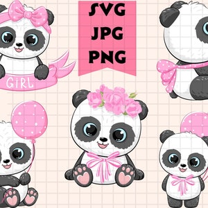Bebé panda svg\ Panda chica svg\ Panda clipart\ Panda con arco\ Baby shower\ Cumpleaños niña svg\ Camisa para niños svg\ Regalo de cumpleaños\ Fiesta de cumpleaños