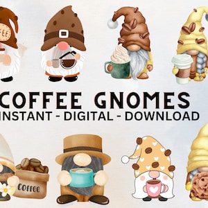 Watercolor Coffee gnome PNG, Coffee gnome sublimation, Unique Watercolor Gnome Designs, Commercial Use