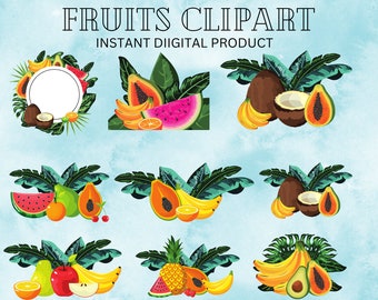 Watercolor Fruits Clipart | Cute Fruits Clipart |  Tropical Fruits Clipart |  Healthy food clipart |  Colorful Fruits Clipart