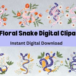 Floral Snake Digital Clipart ,Floral Snake Svg Bundle ,Floral Snake Png ,Snake with flowers svg, Floral Snake Digital Download , svg png jpg