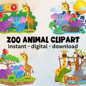 Zoo safari animal clipart | Safari Animals Clipart | Animated animals clipart | Baby Shower Clipart | Zoo clipart Commercial Use