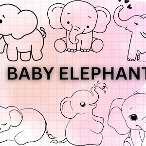 Baby Elephant Bundle SVG\ Cute Elephant Girl\ cut file\ Elephant Outline\ Baby Shower\ Girl Shirt Bodysuit Kawaii Animal Silhouette Cricut