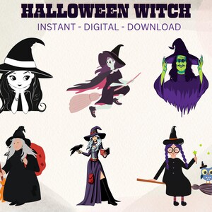 Halloween Witch Clipart, Witch PNG, Witch Clipart, Halloween Clipart, Gothic Clipart, Sublimation PNG, Witch Art,Digital Download