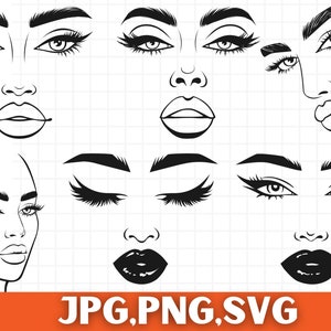 Beauty Face Svg\ Woman Beauty Human Face Svg\ Glamour Lady Svg\ Perfection Lipstick Svg\ Eyelashes Svg\ Makeup Svg\ Silhouette Circut