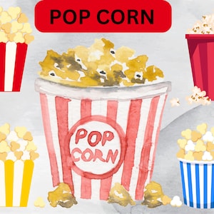 Gourmet Popcorn Clipart, Popcorn Bundle, Popcorn Junk Journal, Movie Night Clipart, Popcorn PNG, Sublimation PNG, Digital Download
