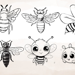 Honey Bee Line Art Clipart - bees clip art and collage sheets for altered art or junk journals instant download commercial use