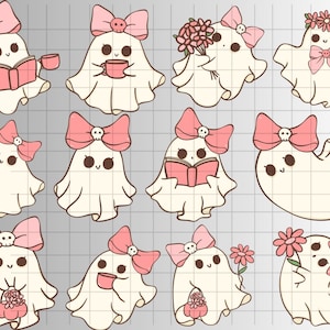 CUTE GHOSTS SVG\ Boy\ Girl\ Ghost Cut File Bundle\ Boy Ghost\ Ghost with Bow\ Cute Ghost Halloween Clip Art Svg\ Dxf\ Eps\ Png