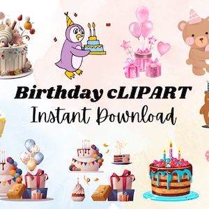 Happy Birthday Clipart illustrations , Birthday Clipart, Birthday Gift Clipart , Watercolour Birthday clipart bundle