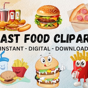 Fast Food Clipart | Cute Fast Food Clipart | Fast Food Icons |  Junk Foods Clipart digital art | Watercolor Comfort Food Clipart