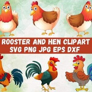 Hahn und Henne Clipart, 6er Set, Clipart Bundle, speziell für Huhn Liebhaber, hochwertige Bilder, Instant Download
