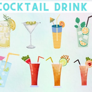 Cocktail Drink Bundle Clipart  | Summer Cocktail Clipart | Watercolor Cocktails Clipart | Aperol Spritz | Cocktail PNG