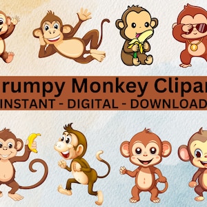 Grumpy Monkey Clip Art , Grumpy Monkey Party Clip Art Pack , Monkey Clipart , Paper craft, junk journals , Storybook clipart