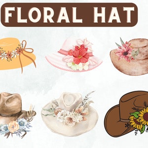 Floral Hat Clipart, Vintage Hat, Woman Hat, Printable Watercolor clipart, High Quality JPG, Digital download, Paper craft, Junk Journal