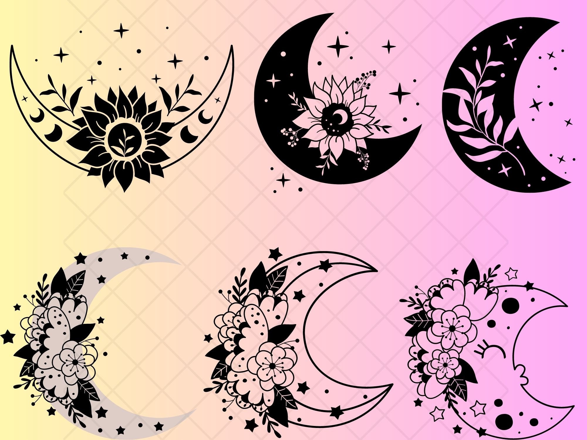 Flower Moon SVG File Floral Moon SVG Moon Phases Svg Cut Etsy