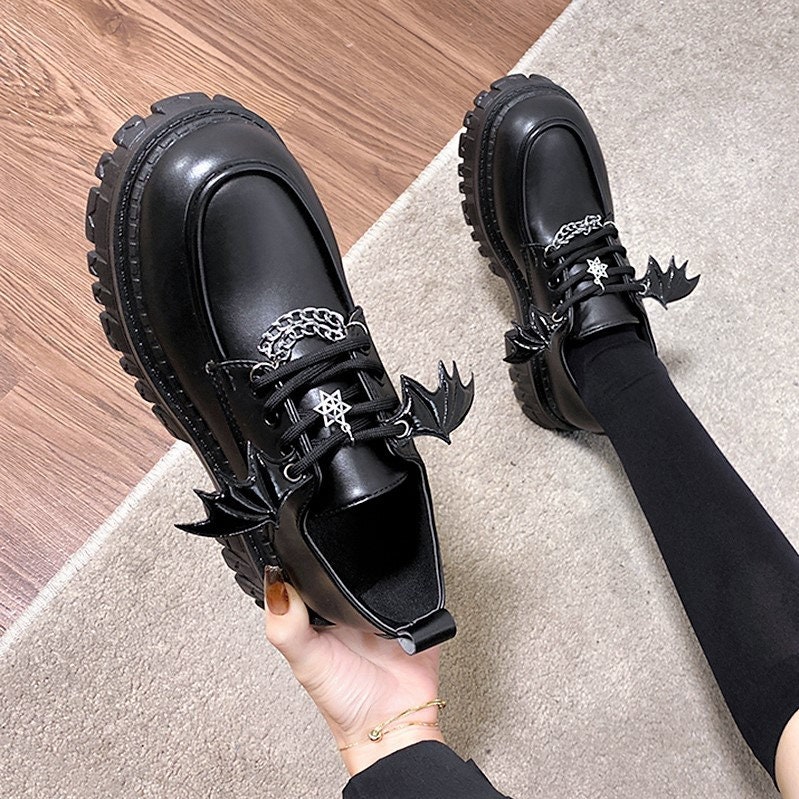 Womens Black Platform Lace Up Ladies Flats Creepers Punk Goth Shoes Size  3-8