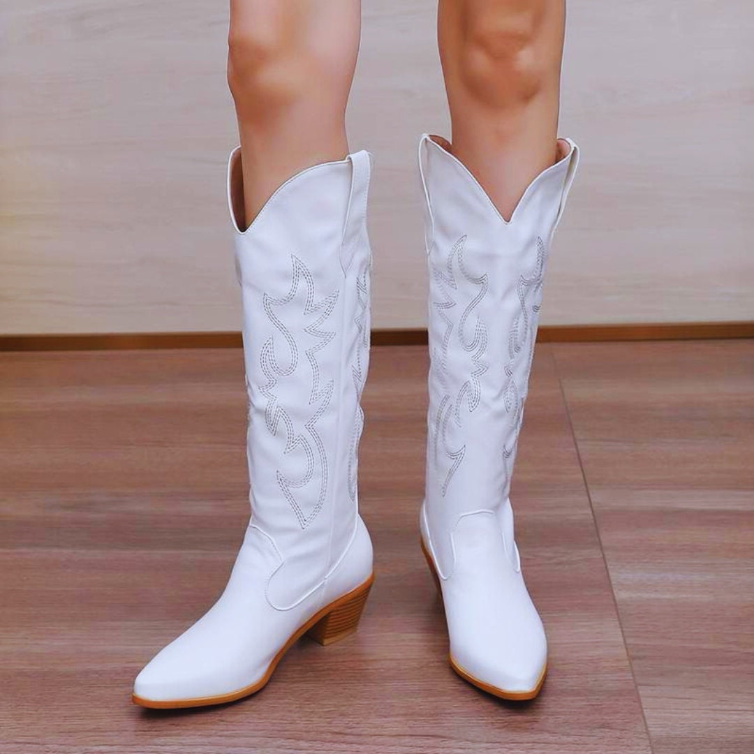 Daily Deals Of The Day Prime Today Only Cowboy Boots for Women  2023 Fall Winter Vintage Knee High Boots Lace Up Boots Chunky Heels Retro  Pointed Toe Mid Calf Boots