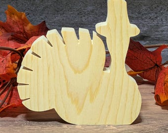 Unfinished Wood Turkey Cutout. Standing Thanksgiving Craft Shape. Wooden Autumn Turkey for Painting. DIY Door Sign. Fall Tier Tray Decor