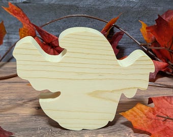 Recorte de fantasma de madera sin terminar. Figura de Halloween independiente. Fantasma de madera para pintar. Letrero para puerta DIY. Decoración otoñal espeluznante para bandejas.