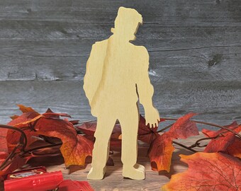 Recorte de monstruo de madera sin terminar. Figura de Halloween de pie. Monstruo de madera para pintar. Decoración otoñal espeluznante para bandeja. Letrero para puerta DIY.