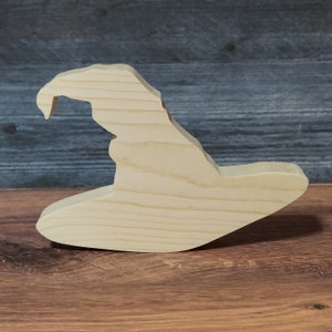 Unfinished wood witch hat cutout. Standing wooden witch hat shape. Halloween cutout. DIY tier tray. Unpainted craft. Halloween wood blank