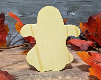 Recorte de fantasma de madera sin terminar. Figura de Halloween independiente. Fantasma de madera para pintar. Letrero para puerta DIY. Decoración otoñal espeluznante para bandejas.