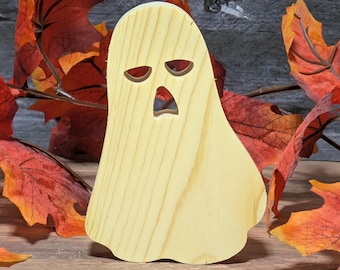 Unfinished Wood Ghost Cutout. Free standing Halloween Craft Shape. Wooden Ghost for Painting. DIY Door Sign. Spooky Fall Tier Tray Decor