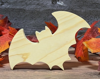 Murciélago de madera sin terminar. Figura de Halloween de pie. Murciélago de madera para pintar. Letrero para puerta DIY. Decoración otoñal espeluznante para bandejas.