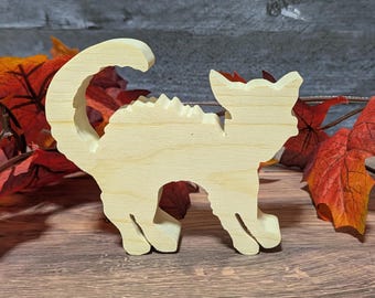 Unfinished Wood Cat Cutout. Standing Halloween Craft Shape. Wooden Scaredy Cat for Painting. DIY Door Sign. Spooky Fall Tier Tray Decor