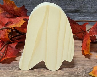 Recorte de fantasma de madera sin terminar. Figura de Halloween independiente. Fantasma de madera para pintar. Letrero para puerta DIY. Decoración otoñal espeluznante para bandejas.