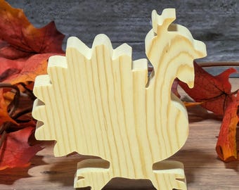 Unfinished Wood Turkey Cutout. Standing Thanksgiving Craft Shape. Wooden Autumn Turkey for Painting. DIY Door Sign. Fall Tier Tray Decor