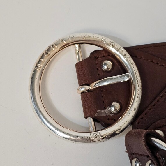 Michael Kors Textured Brown Leather Belt With Silver-toned  display picture 1
