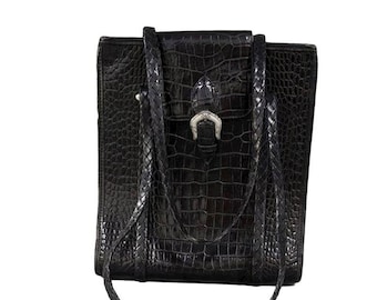 Bolsa de mão estilo hobo de couro preto Brighton Vintage Croc