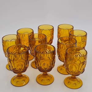 L.E. Smith Amber Moon and Stars Claret Wine Glasses Goblets | Set of 4 | Vintage Barware Drinkware