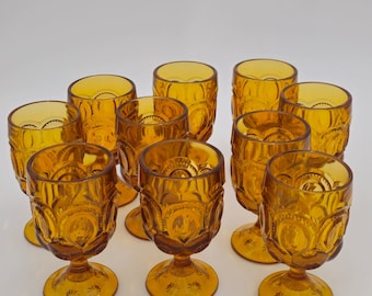 L.E. Smith Amber Moon and Stars Claret Wine Glasses Goblets | Set of 4 | Vintage Barware Drinkware