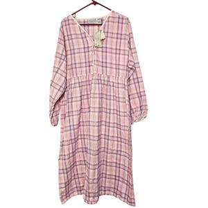 Vintage  Ashley Taylor Country Women&#39;s Plaid Nightgown Pink Blue Sz. Large NWT